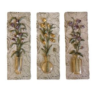 Cheri Blum Set of 3 Vintage 3D Botanical Wall Plaques